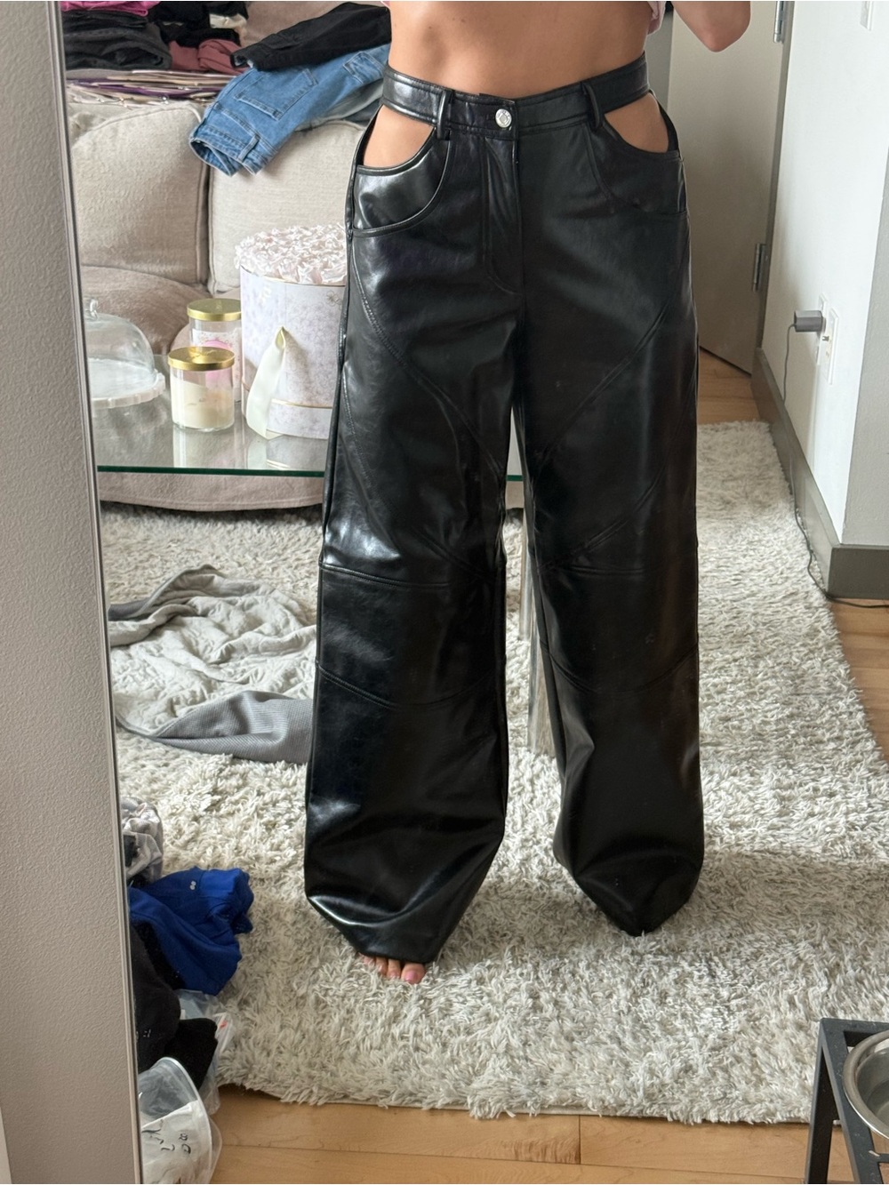 Zara Black Faux Leather Wide Leg Cutout Pants